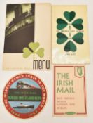British Railways The Irish Mail menu, wine list, timetable and 1948 luggage label