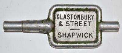 Somerset and Dorset aluminium single line token or key for Glastonbury & Street to Shapwick,