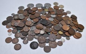 A quantity of UK coins, some overseas coinage with small silver content, threepenny pieces etc,