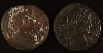Two bronze Imperial Roman coins, AD363-364 Jovian, diameter 28mm