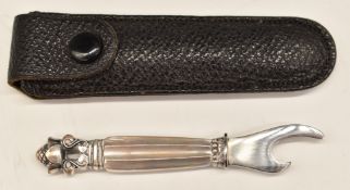 Georg Jensen silver handled bottle opener, length 8cm, in pouch