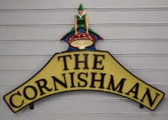The Cornishman, steam locomotive or similar replica headboard with pixie leapfrogging a toadstool