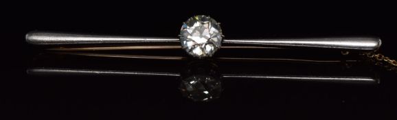Art Deco 18ct gold brooch set with a transitional cut diamond of approximately 2ct with a platinum