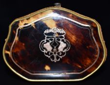 Late 19th/early 20thC French inlaid blonde tortoiseshell piqué purse with fitted chequered leather