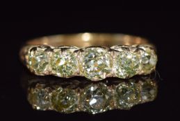 Victorian ring set with five old cut diamonds, the largest diamond approximately 0.3ct, 2.9g, size