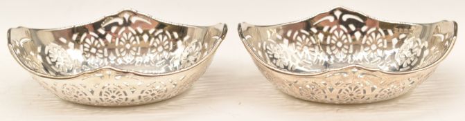 George VI pair of hallmarked silver bon bon dishes with pierced decoration, Birmingham 1946, maker