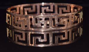 Art Deco 1920s 9ct rose gold Greek key flapper bangle, 15.4g, 6.5cm