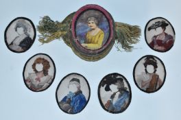 19th or early 20thC interchangeable clothes portrait miniature, with six different overlay