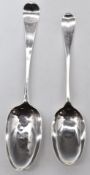 Two bottom hallmarked silver table spoons, one being Queen Anne Britannia standard, London 1713,