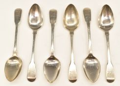 Set of six hallmarked silver teaspoons comprising five London 1814, maker Thomas Wilkes Barker,