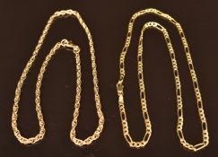 Two 9ct gold chains/ necklaces, 12.4g