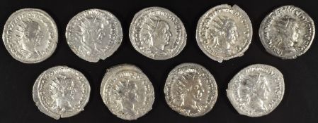 Roman Imperial coinage Military Anarchy AD235-270 Trajan Decius nine silver Antoninianus, diameter