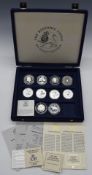 Cased collection of ten various silver coins including four Britannias, all with certificates