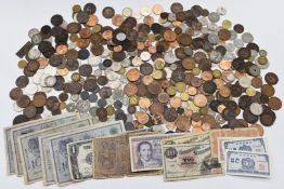 A collection of UK coinage George III onwards including 1862 halfpenny, together with overseas 19thC