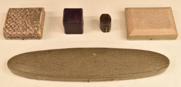 Five vintage jewellery boxes including Mikara Pearl Company, Piccadilly, Asprey, etc