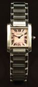 Cartier Tank Francaise ladies wristwatch ref. 2384 with blued hands, black Roman numerals, mother of