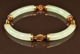 A 9k gold bracelet set with jade sections, 18.4g