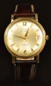 Avia 9ct gold gentleman's wristwatch with date aperture, gold hands and hour markers, silver dial