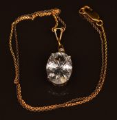 A 9k gold pendant set with a glacier topaz and white topaz on 9ct gold chain, 7.2g
