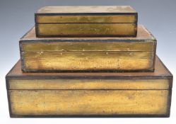 Three wood and brass nesting boxes, largest W38 x D23.5 x H11cm