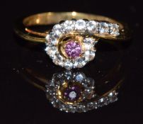 A 9k gold ring set with pink and white sapphires, 3.1g, size N