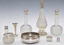 Hallmarked silver mounted items comprising wine coaster, diameter 10.5cm, Birmingham 1987, small