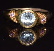 A 9k gold ring set with white and pink sapphires, 3.6g, size M