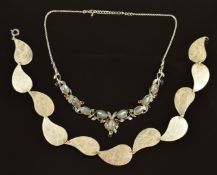 A silver necklace set with a labradorite, amethysts, peridot and citrine, together with a silver