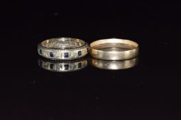 A 9ct gold wedding band/ ring and a 9ct gold eternity ring, 5.1g, size R & O