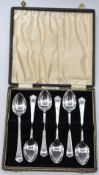 Cased set of six Art Deco hallmarked silver teaspoons, Sheffield 1936, maker Angora Silver Plate Co,