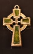 Victorian 9ct gold Celtic cross pedant set with agate, 3.1g