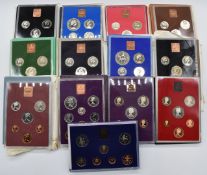 Thirteen UK GB proof sets, 1970-1982