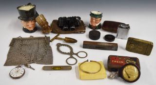Collectables to include brass trench art snuff box, Bakelite Michelin tyre gauge, pipe, opera