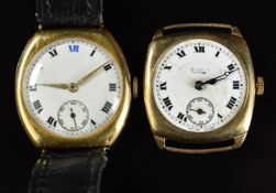 Two gentleman's 9ct gold wristwatches comprising the Vertex with subsidiary seconds dial, blued
