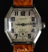 Gruen Art Deco gentleman's wristwatch with subsidiary seconds dial, skeleton hands, Arabic numerals,