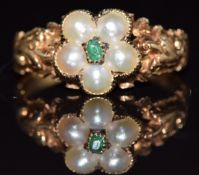 Victorian 9ct gold ring set with split pearls, 2.6g, size K