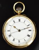 Unnamed 18ct gold keyless winding open faced centre seconds chronograph pocket watch with gold