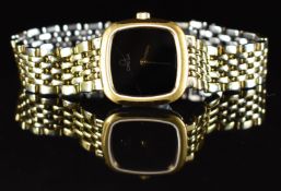 Omega De Ville ladies wristwatch ref. 795.08982 with gold hands, black dial, gold plated case and