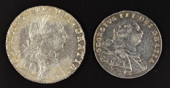 George III 1787 sixpence, so semee of hearts, Seaby 3758 (EF) together with an 1800 example, Seaby