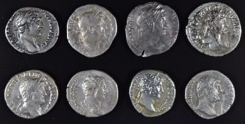 Roman Imperial coinage Adoptive Emperors AD96-138 Hadrian eight silver Denarius, various reverses,