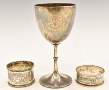 Victorian hallmarked silver goblet with Emmanuel College rowing interest inscription, London 1871,