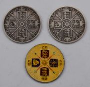 Two double florins and embellished example