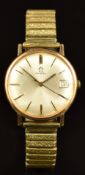 Omega gentleman's wristwatch ref. 132.019 with date aperture, gold hands and hour markers, silver