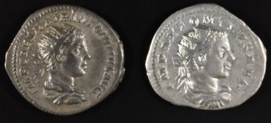 Roman Imperial coinage The Severan Dynasty AD193-235 Elegabalus two silver Antoninianus, both obv.