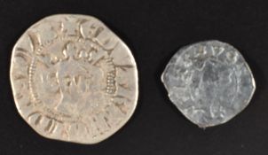Edward II hammered penny, London Mint together with a farthing of Edward II or III (both F)