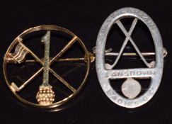 A 9ct gold golf brooch (3.8g) and silver golf brooch