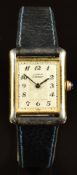 Must de Cartier Tank Vermeil silver gilt ladies wristwatch ref. 590005 with blued hands, black Roman