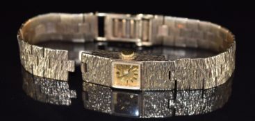 Rotary 9ct gold ladies wristwatch with two-tone hands and hour markers, gold dial and 17 jewel