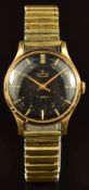 Smiths De Luxe gold plated gentleman's wristwatch with gold hands and baton markers, black dial