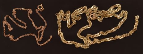Two 9ct gold chains, 6g